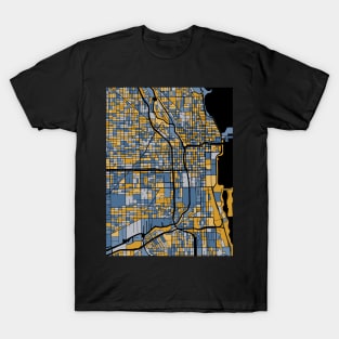 Chicago Map Pattern in Blue & Gold T-Shirt